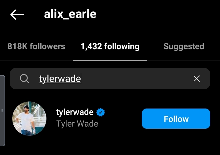 Tyler Wade is still following Alix Earle on Instagram