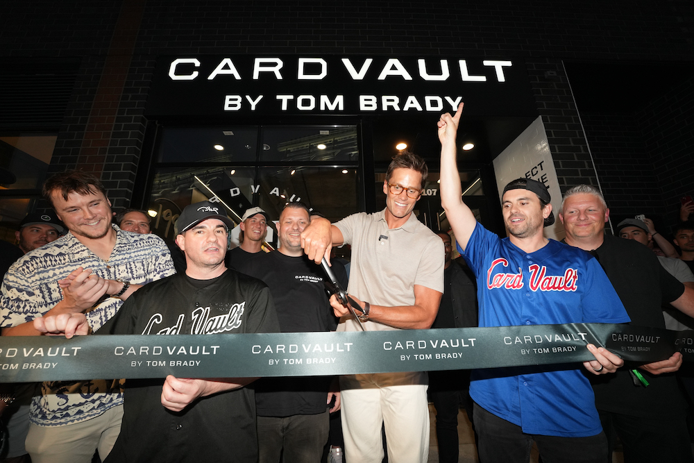Tom Brady cuts the ribbon for the CardVault store in Chicago